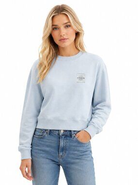 Coach Garment Dye Crewneck Sweatshirt Dusty Blue Logo Patch Cotton Small CI853